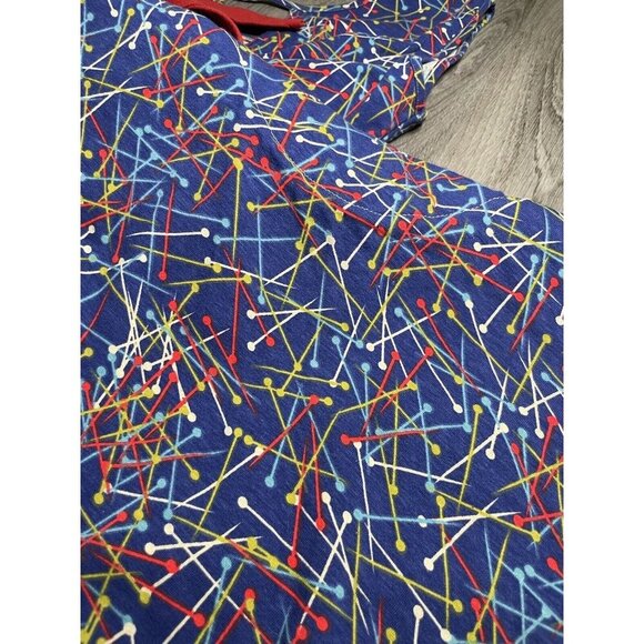 Effie’s Heart Colorful Retro Print Dress Sleeveless Cotton Belted Size M Blue - Picture 5 of 7